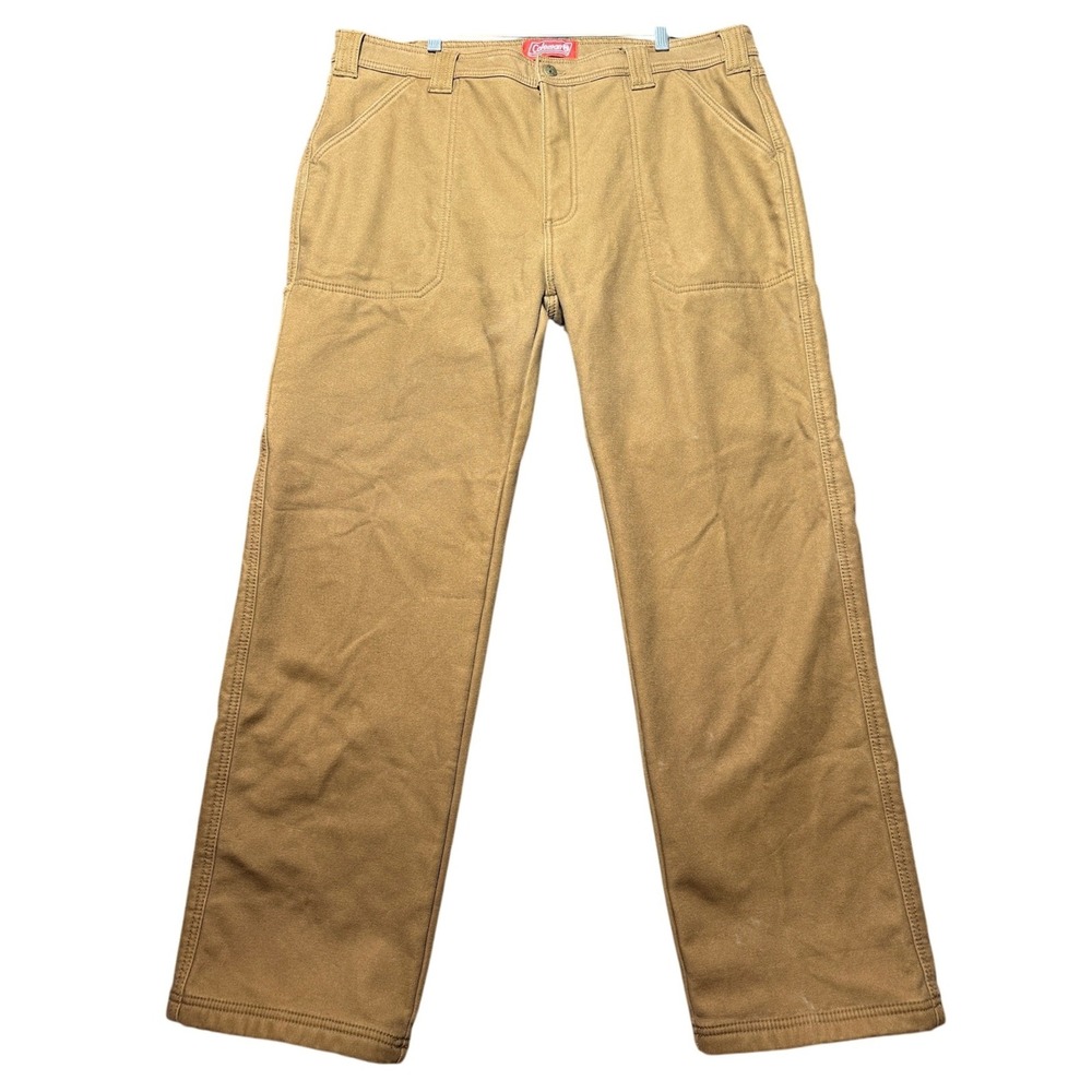 Coleman Fleece Lined Canvas Pants Men 38x32 Brown Utility Workwear SACF0P5184